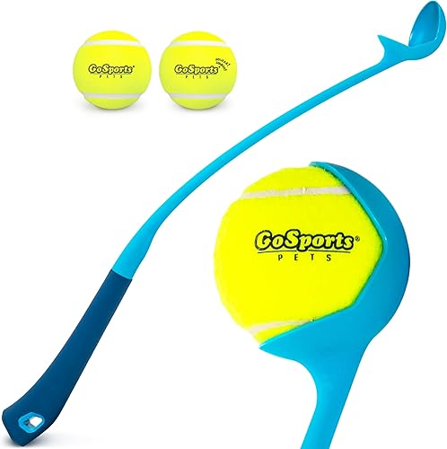 GoSports Pets Dog Ball Launcher - Lanzador ergonómico de pelotas de tenis para perros de más de 20 libras, incluye lanzador y (2) bolas de 2.5