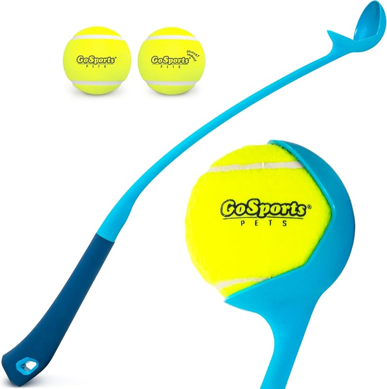 GoSports Pets Lanzador de pelotas para perros de 24 pulgadas – Lanzador ergonómico de pelotas de tenis para perros de más de 20 libras – Incluye lanzador y (2) bolas de 2,5 pulgadas para buscar