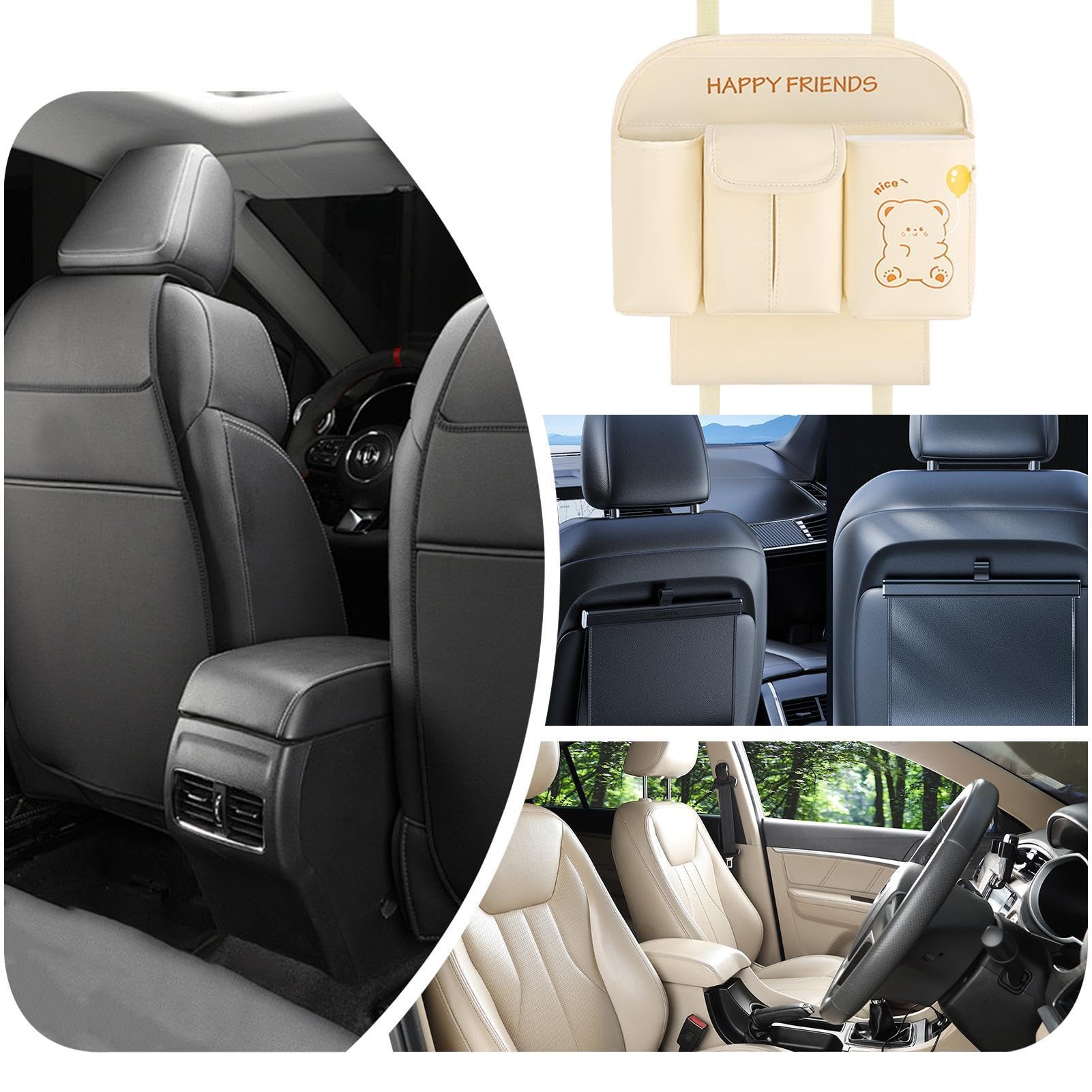ASelected 2 Organizer Da Auto In Pelle Per Sedili Posteriori – Multitasche Salvaspazio Per Accessori E Rifiuti - 4