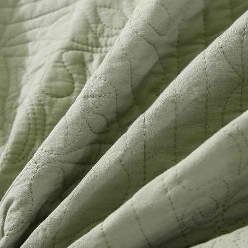 Miniatura 6 de WINLIFE Juego de 2 fundas de almohada acolchadas 100% algodón, estampado floral, tamaño King, color verde