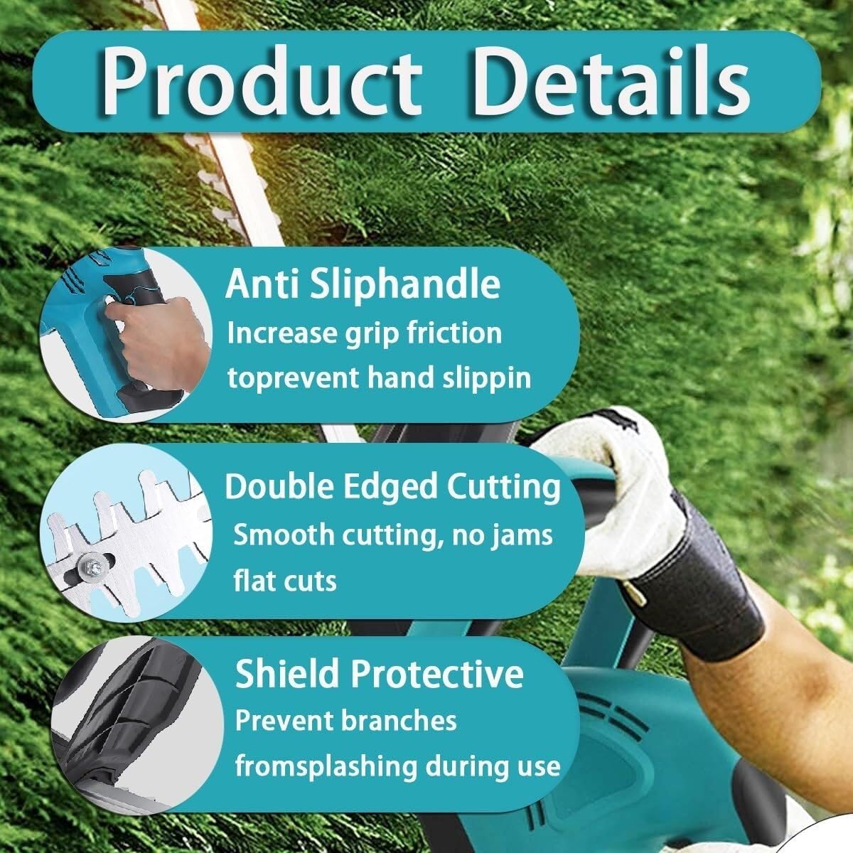 Electric Hedge Trimmer,Brushless Motor,Garden Shrub Pruning Shear Power Tool,Cordless Hedge Trimmer,19 Inch Double Edged Blade,Pruning Trimmer,with A Pair of Gloves&，Goggles,1battery(1battery)