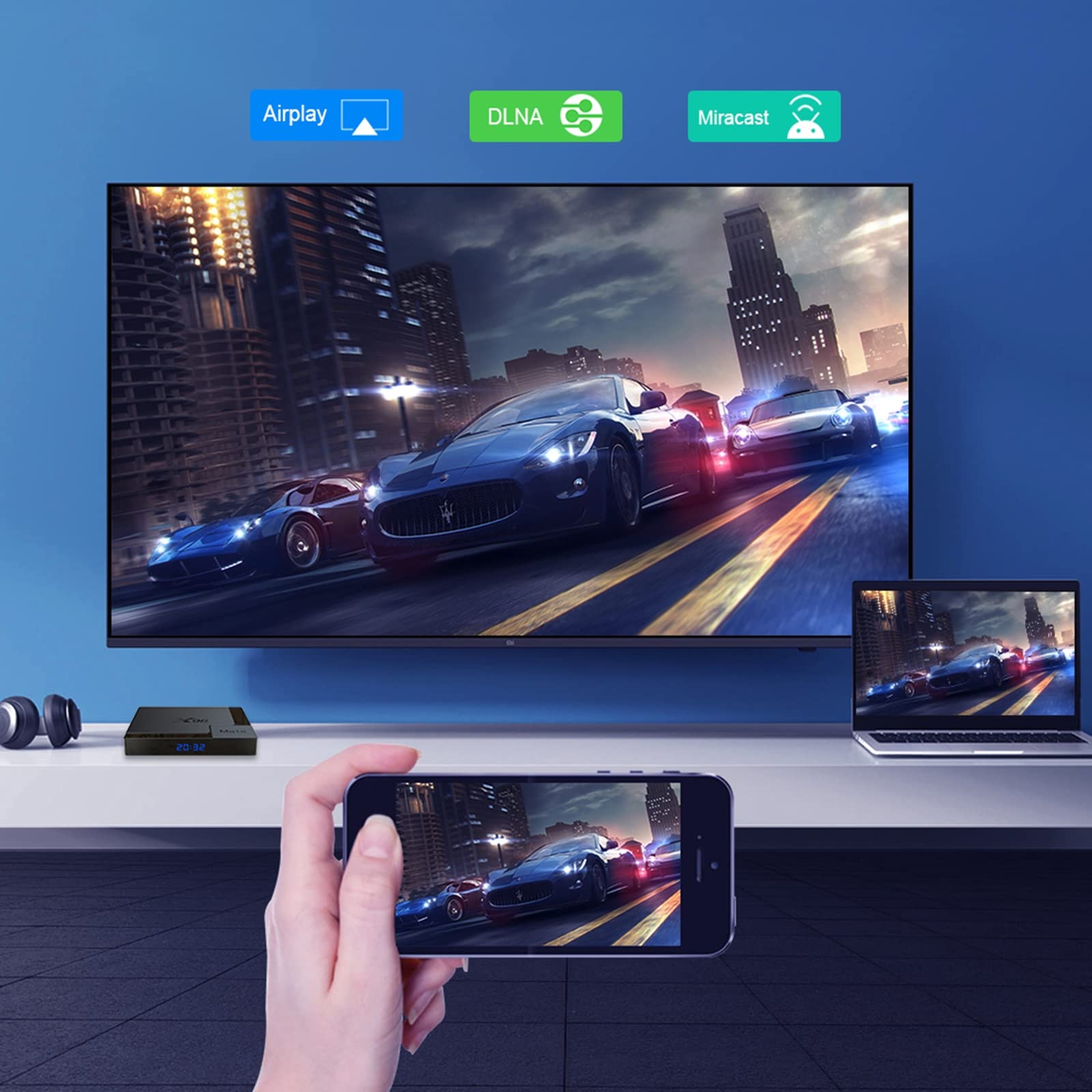 Mini Lecteur Multimédia de Diffusion en continu Android 10.0/Boîte TV 4K - LCD Display,4GB+32GB
