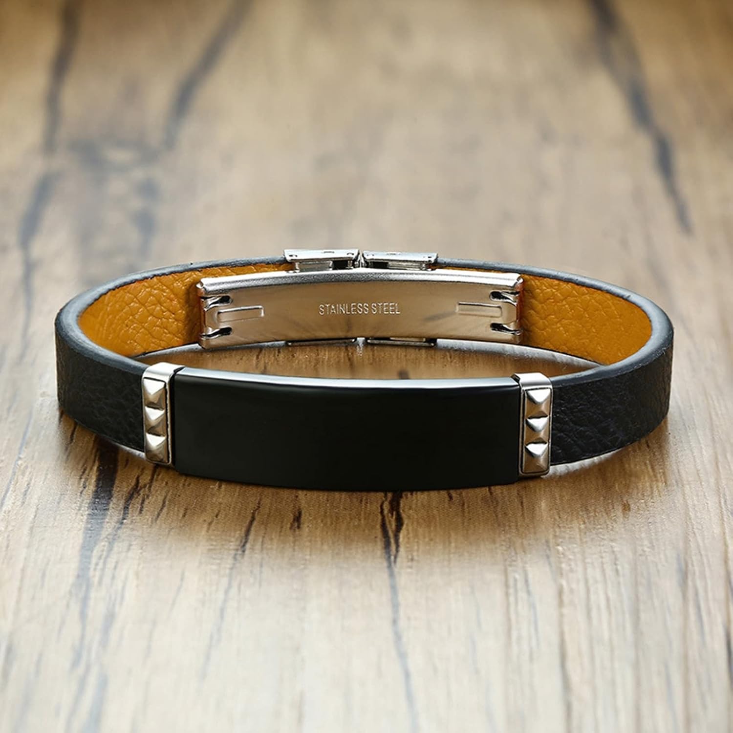 Daesar Man Bracelet Stainless Steel Leather Dog Tag Engraved Bester Papa der Welt Bangles Bracelets Black ID Bracelet for Father Gift