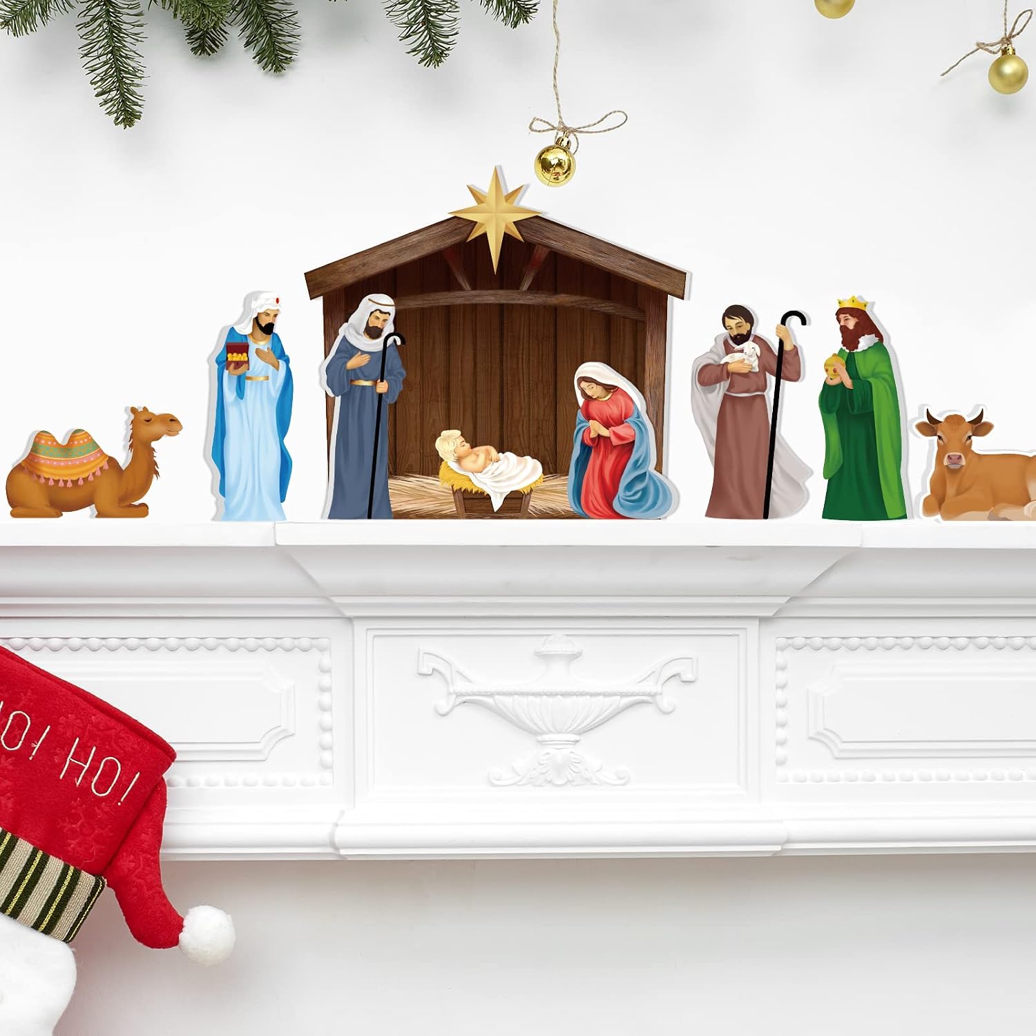 Christmas Nativity Set Wooden Mini People Holy Nativity Set Manger Scene Religious Christmas Decoration First Story Decor Xmas Party Supplies for Religious Christmas Home Display Tabletop 12 Pcs