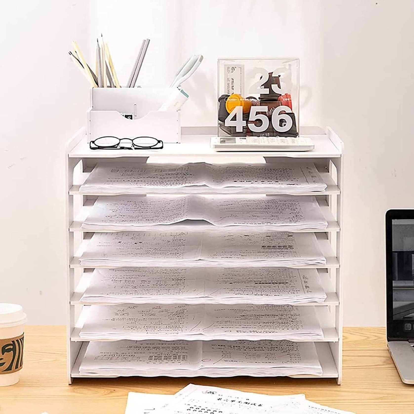 Organizzatore di Carta, 17,5x11,8x15,6 Pollici Organizzatore di File da scrivania, Portadocumenti A3 con 7 Ripiani, Portadocumenti da scrivania, Vassoio per Lettere da scrivania