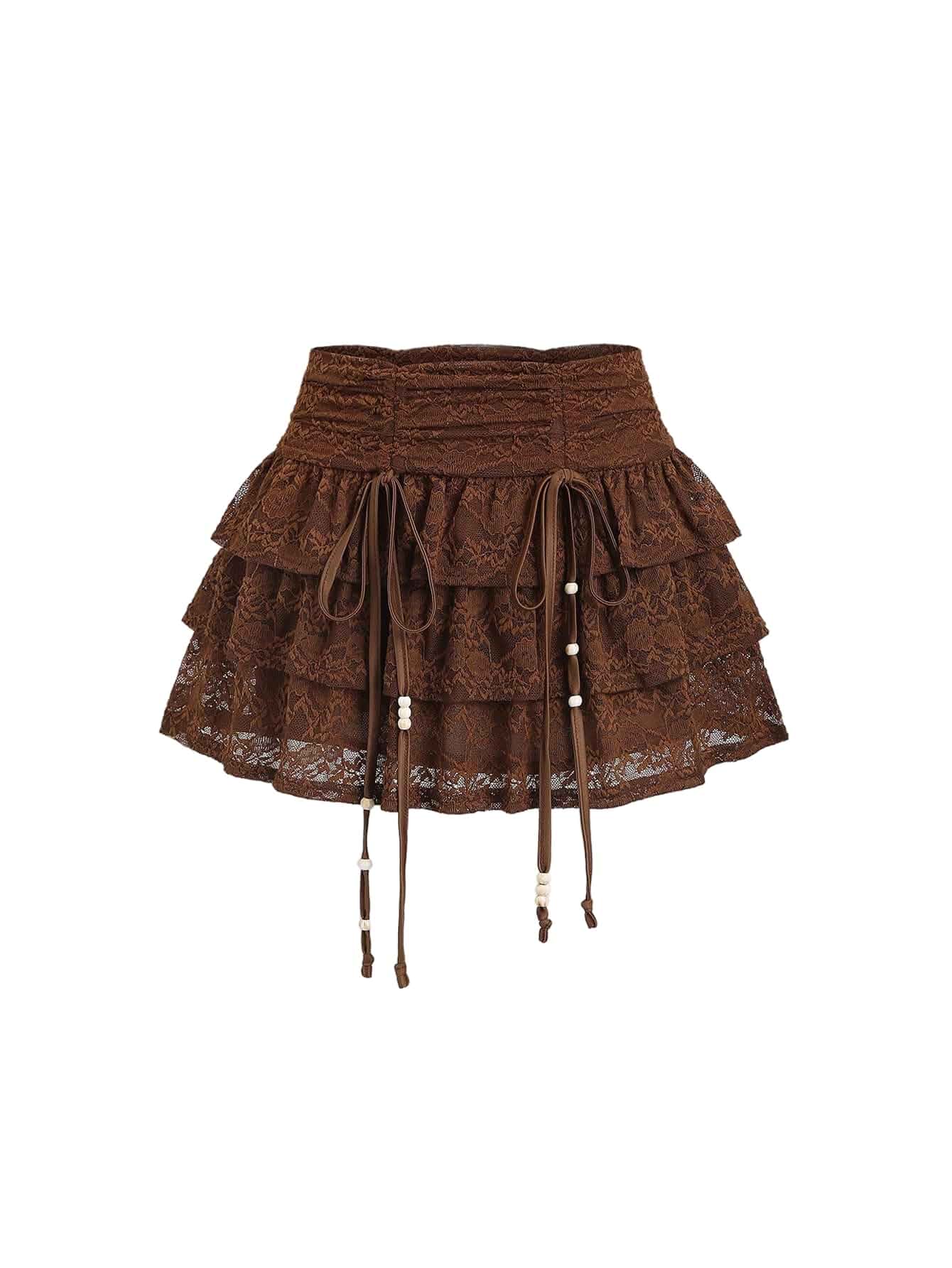 SHENHE Women's Lace Mini Skirt Ruffle Beaded Western Hippie Fairy Skirt | Layered, Boho, Summer, Fall, Vacation, Holiday