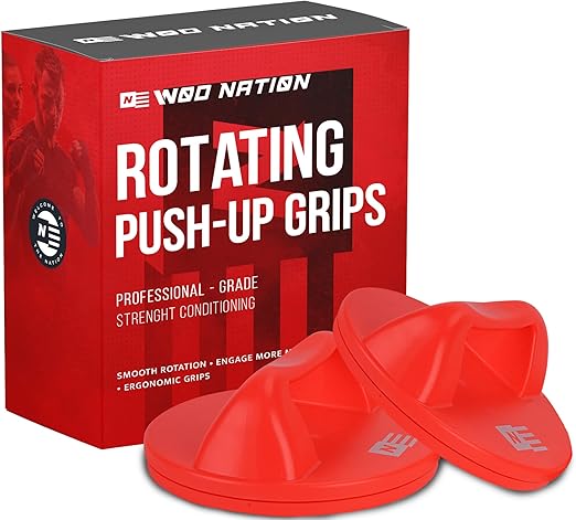 WOD Nation Rotating Push Up Bars – Wide Grip Pushup Handles with Non-Slip Pads for Floor, Reduce Wrist & Elbow Strain – Strength Training Equipment for Men & Women