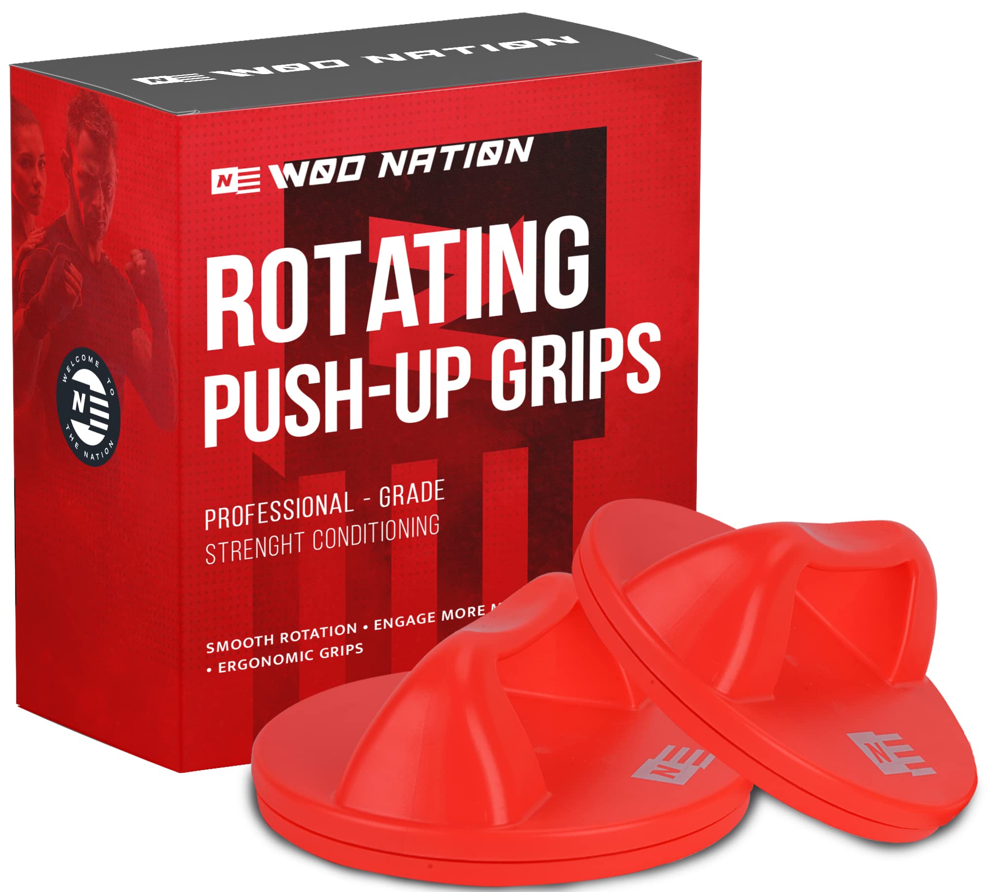 WOD Nation Rotating Push Up Bars – Wide Grip Pushup Handles with Non-Slip Pads for Floor, Reduce Wrist & Elbow Strain – Strength Training Equipment for Men & Women