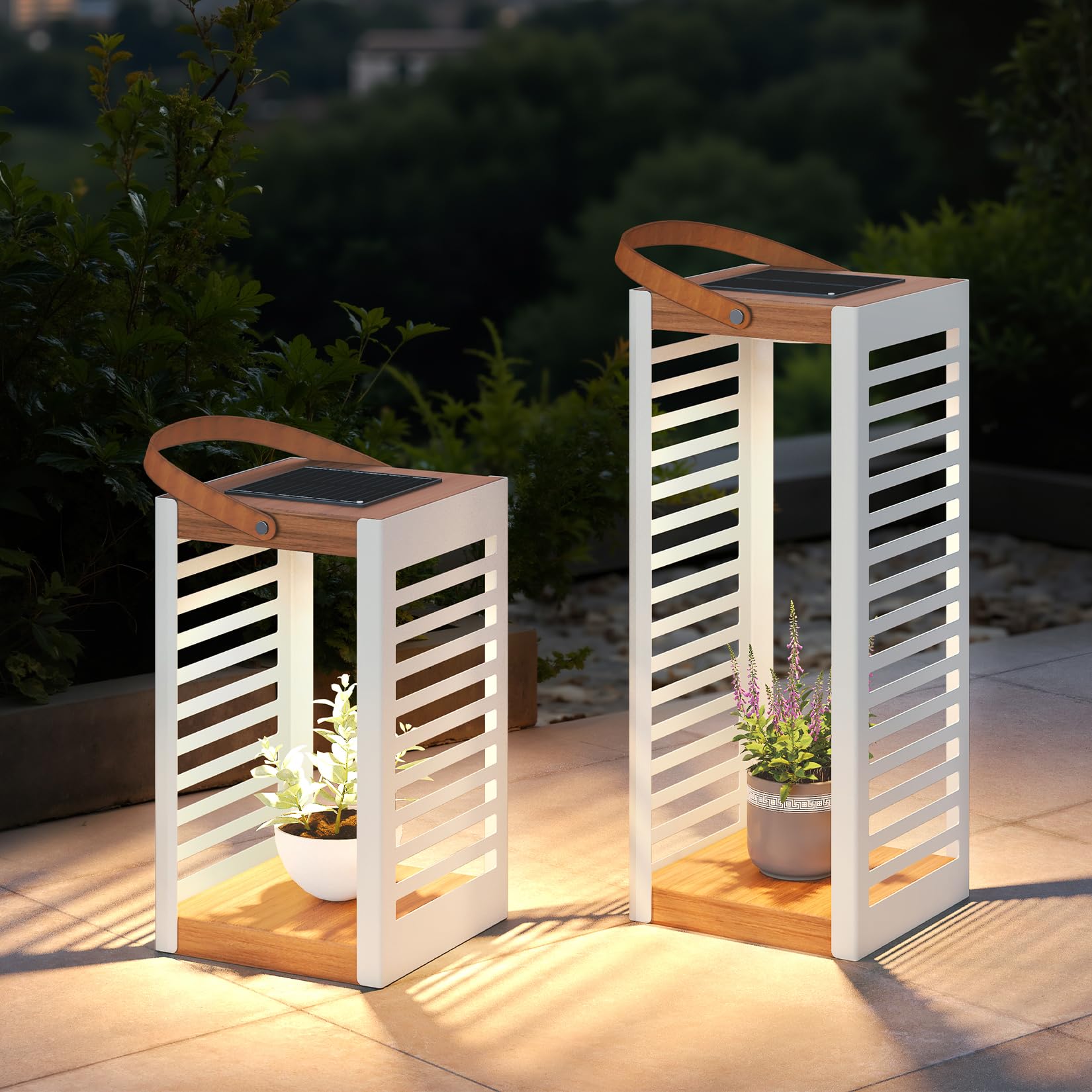 Solar Yard Modern Solar Outdoor Floor Lamp, Waterproof Metal Patio Light with Warm Ambient Glow, Cordless Standing Lantern for Backyard, Porch &amp; Poolside Decor, Large &amp; Small White