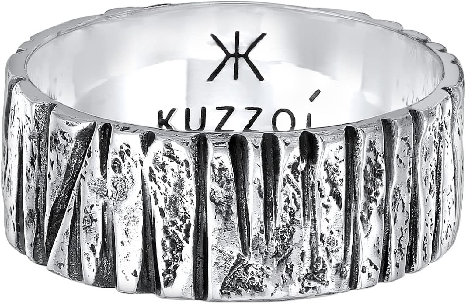 Kuzzoi Bague Homme Large Argent 925 Massif - Design Artistique Martelé 9mm Taille 60-66