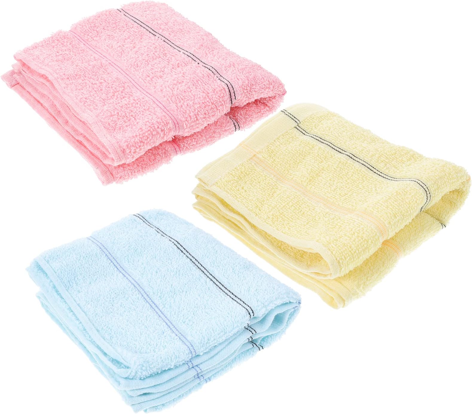 4pcs/Set Colorful Striped Cotton Hand Towels Absorbent Face Towels Quick Dry Washcloth for Household(Yellow, Pink, Blue and Green)