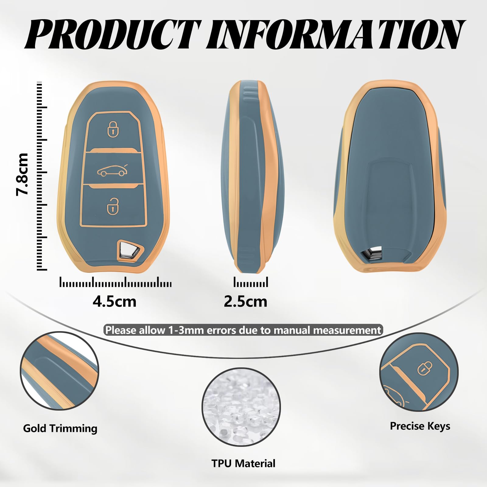 Funda De Llave TPU Para Peugeot, Citroën Y Opel | Carcasa Anticaídas Smart Key Con Acabados Dorados