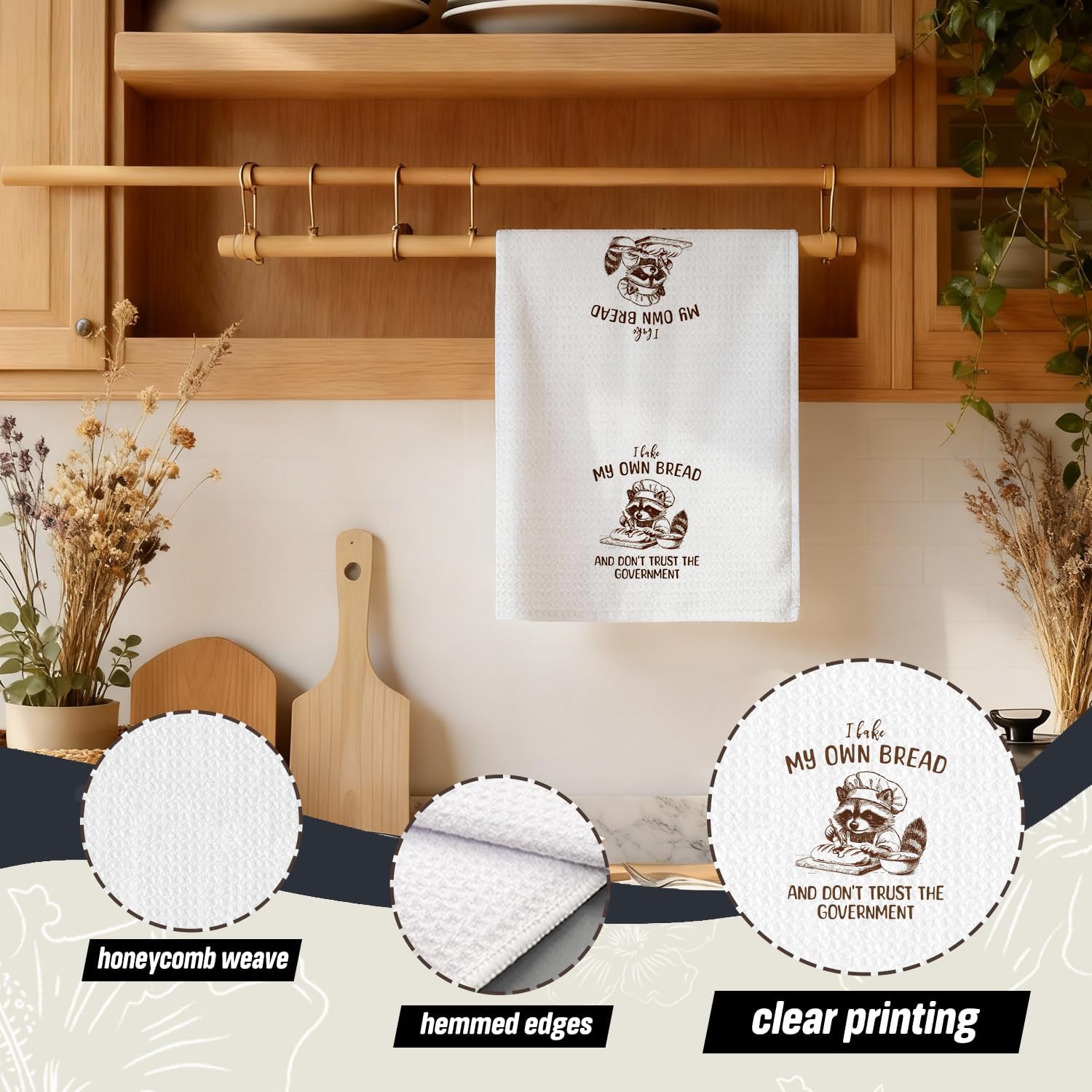 Sarcastic Raccoon Baking Kitchen Dish Towels, Gifts for Bread Bakers Baking Lovers, Funny Raccoon Gifts Hand Tea Towels for Bakery Kitchen Decor, 16x24 Inch image 3