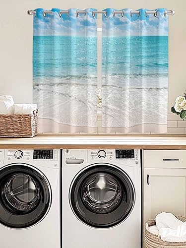 Miniatura 3 de T&H XHome Cortinas tropicales, playa exótica con cielo vívido y isla del océano, cortina de ventana, 2 paneles para puerta corrediza de cristal,