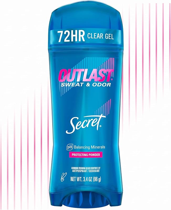 Secret Outlast Antiperspirant Deodorant for Women, Clear Gel, 72hr Sweat and Odor Protection, PH Balancing Minerals, Long Lasting Underarm Gel, Protecting Powder Scent, 3.4 oz