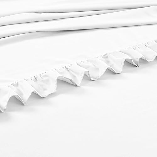 Miniatura 5 de Lush Decor Reyna - Juego de sábanas con volantes de 4 piezas, tamaño matrimonial, color blanco
