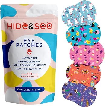 Eye Patches for Kids Skincare - Adhesive Kids Eye Patches for Lazy Eye Fantasy Pack - Comfortable, Hypoallergenic Baby Eye Patch for Amblyopia Treatment - Includes Reward Chart 50 Pack