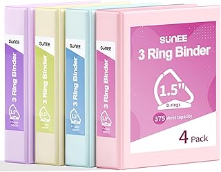 SUNEE 3 Ring Binder 1.5 Inch D Ring, Clear View Binder Three Ring PVC-Free (Fit 8.5x11 Inches) for School or Office Suppli