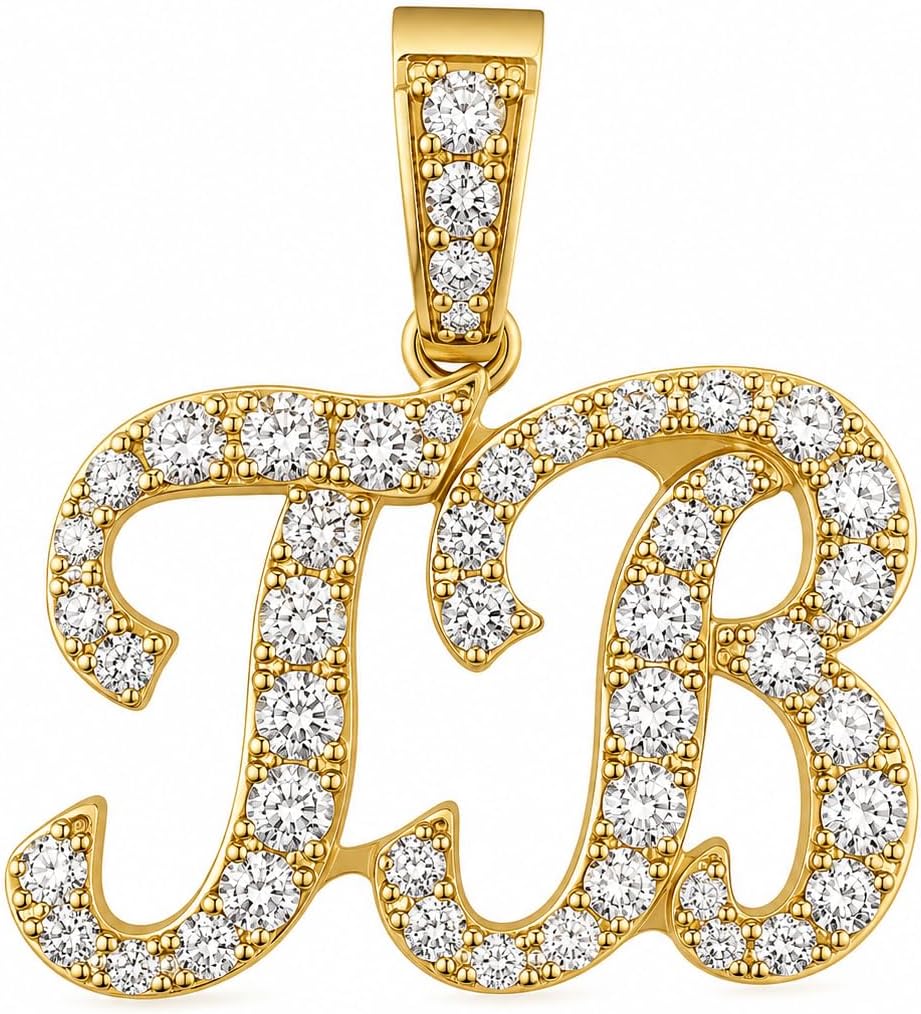 1.00 CT Round Real Moissanite Custom Initial Letter Pendant 14k Yellow Gold Plated 925 Silver