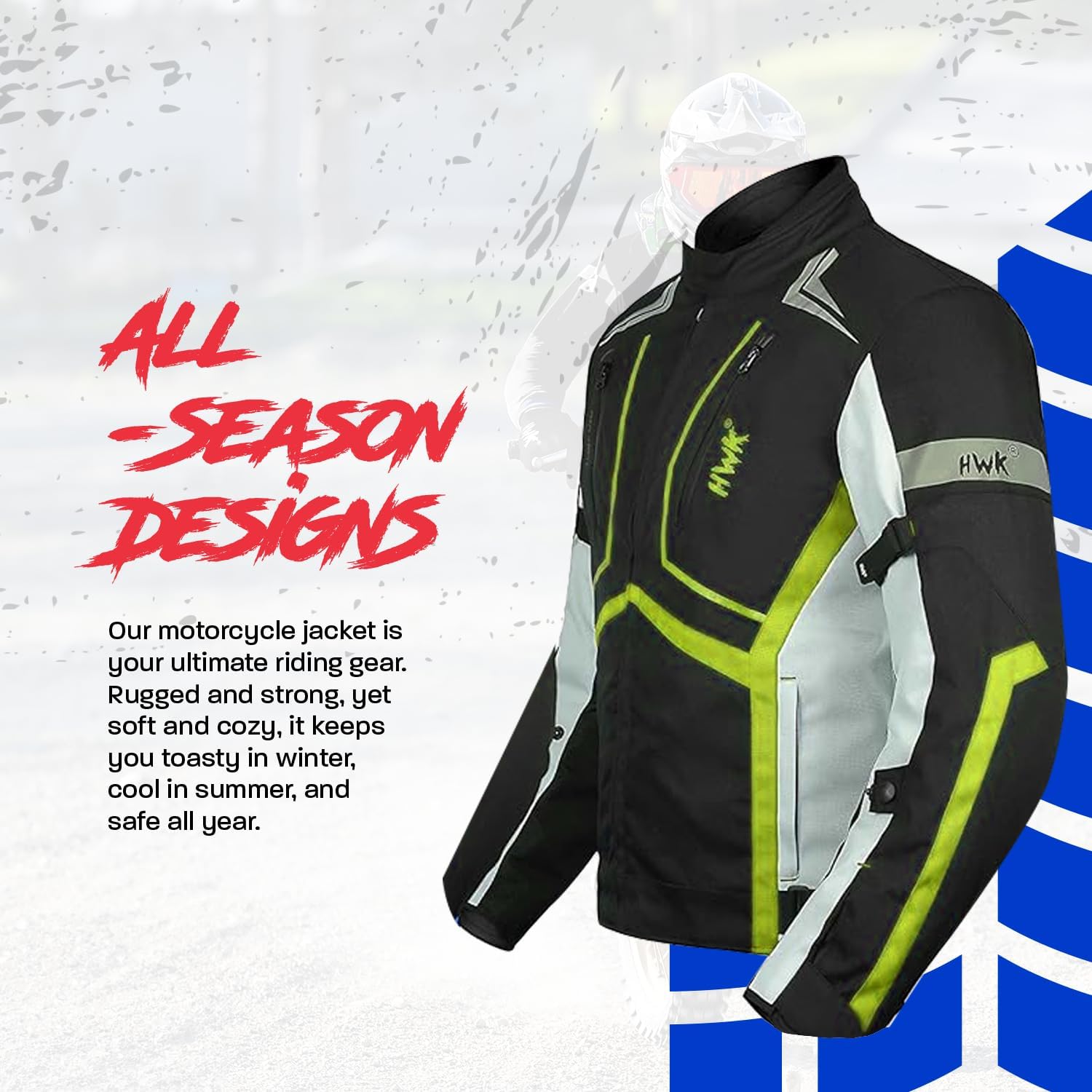 HWK Scorpion Motorcycle Jacket for Men & Women, Motorcycle Gear with Body Armor Foam Padding and Breathable Cordura Fabric, Reflective Motor Bike Jacket for Improved Visibility - Hi-Vis Green, Large - Image 2