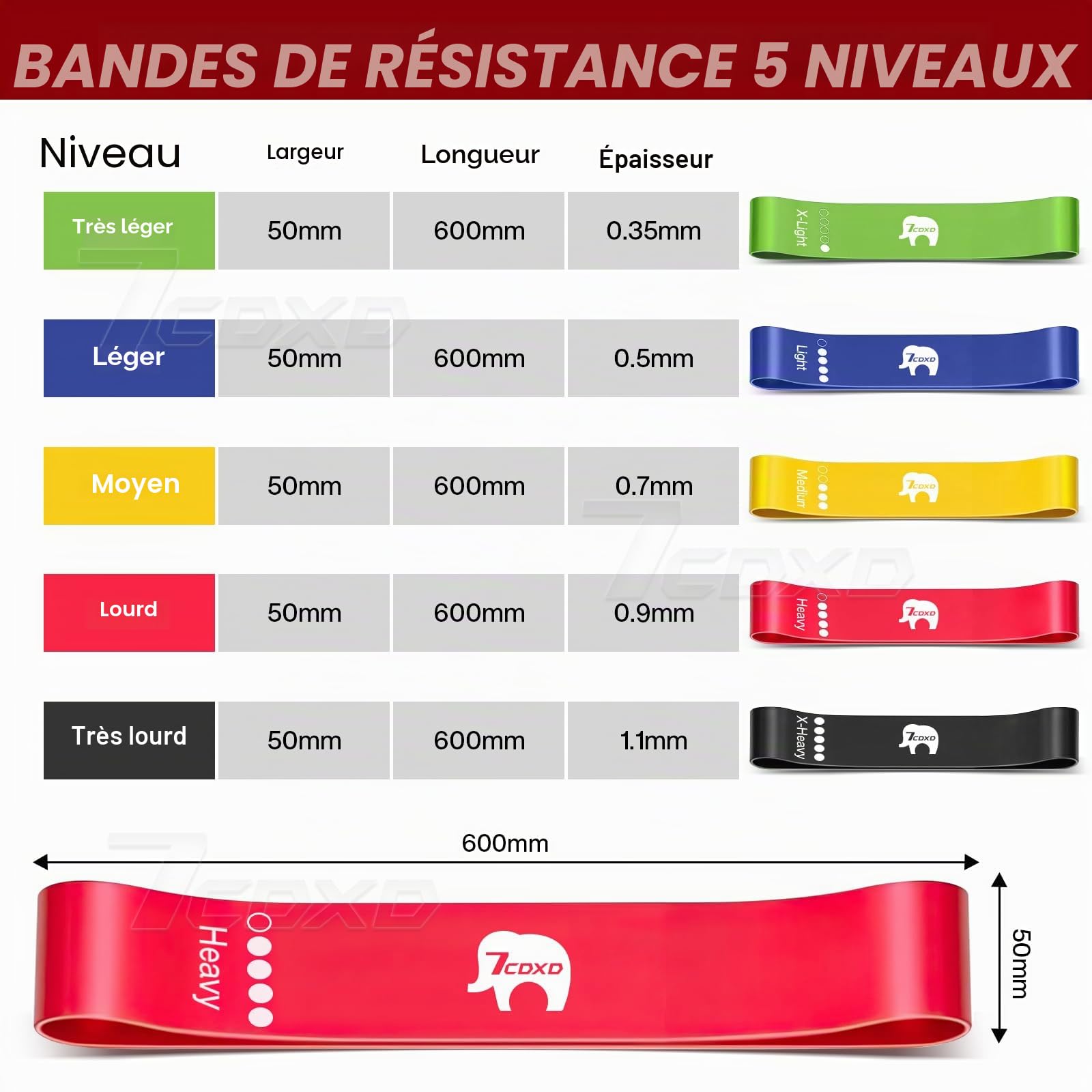 Ensemble de Bandes de Résistance, Bandes de Traction à 6 Niveaux avec Poignées, Ancrage de Porte, Sac de Rangement, Bandes d'exercice pour Entraînement au Poids du Corps, Dynamophilie
