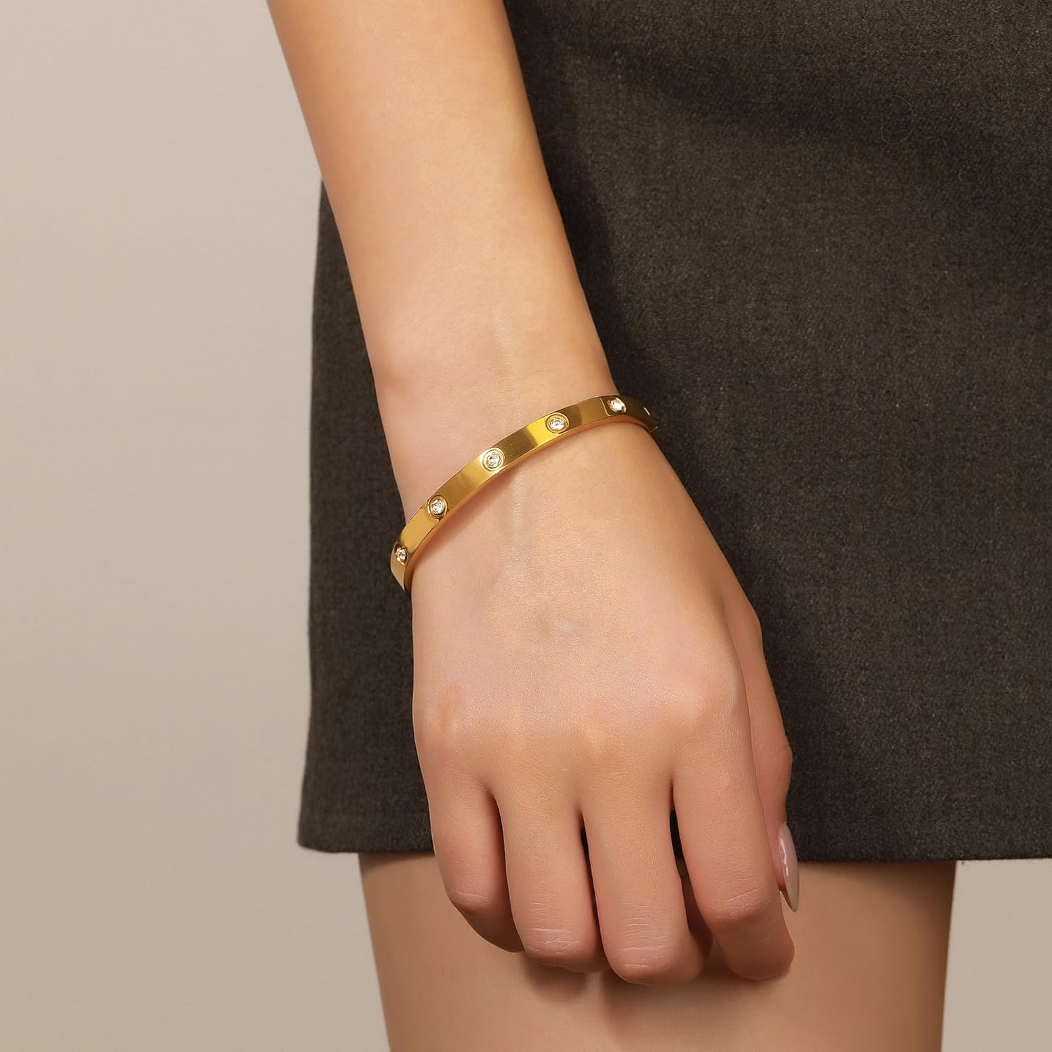 Shengkeao Gold Plated Bangle Bracelets for Women Stackable 18K Gold Plated Stainless Steel Love Bracelet Set Nail Cuff Bangle Set for Love Jewelry Adjustable Tennis Bracelet Non Tarnish Gift Jewelry - Image 4