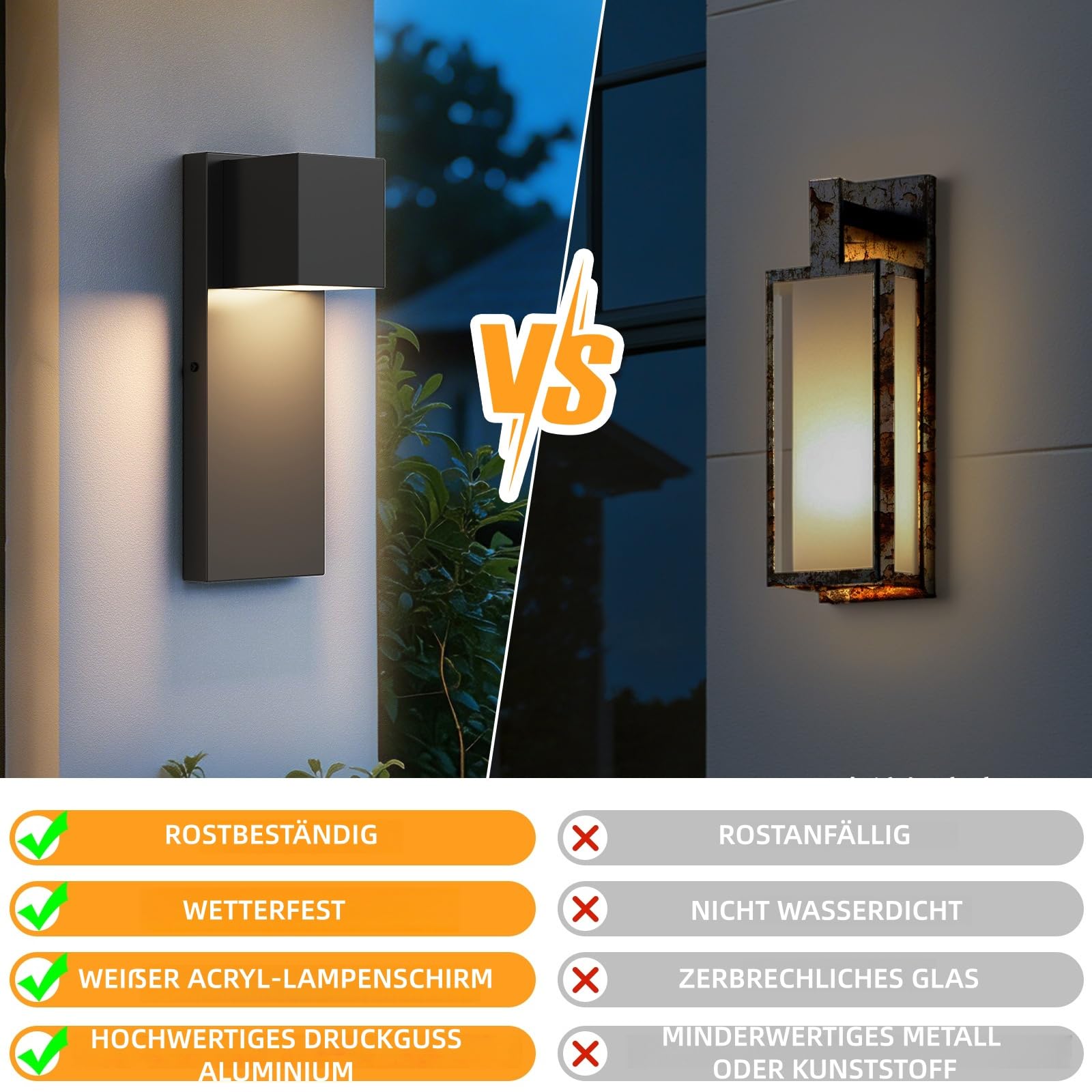 1 Pack Moderne LED Außenwandleuchte,16W 3000 K 1300 LM IP65 Wassergeschützt