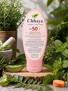 Chhaya Herbal Sunscreen SPF 50, Broad Spectrum UVA/UVB Protection, with Zinc Oxide, Aloe Vera and Carrot Seed Oil, Paraben Free (100 ML)