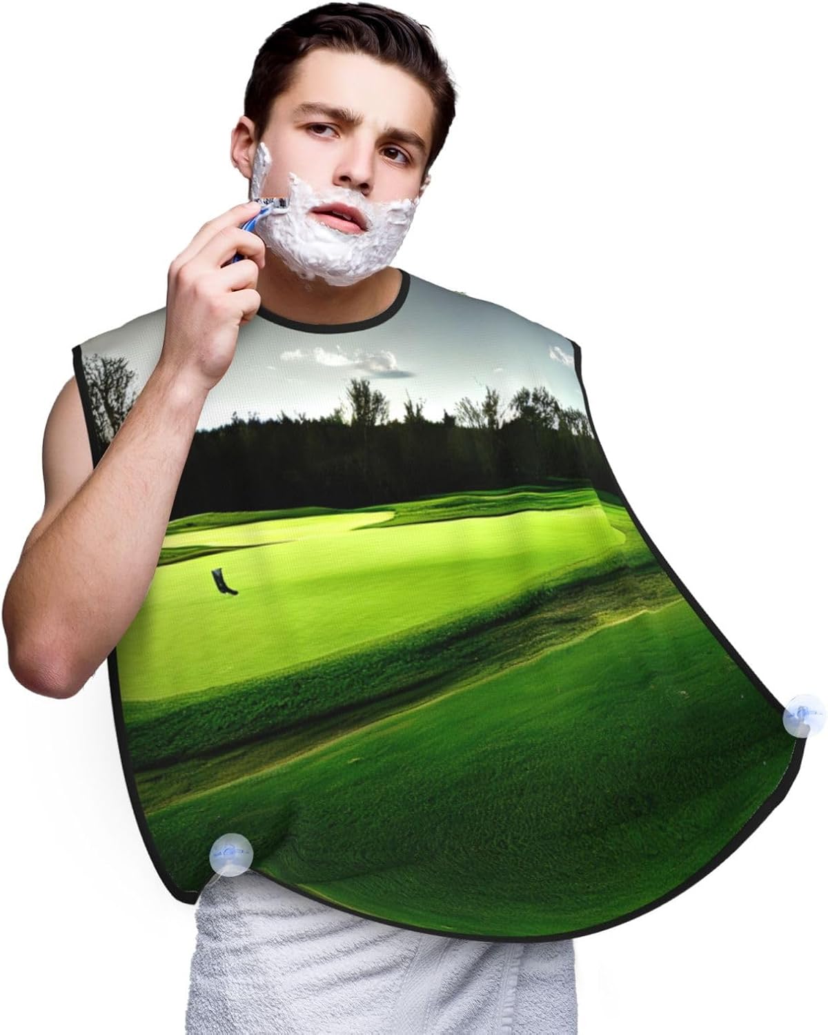 Green Golf Course Print Beard Bib Apron, Shaving Apron For Dad, Men'S Hair Catcher For Shaving Best Gifts For Dad
