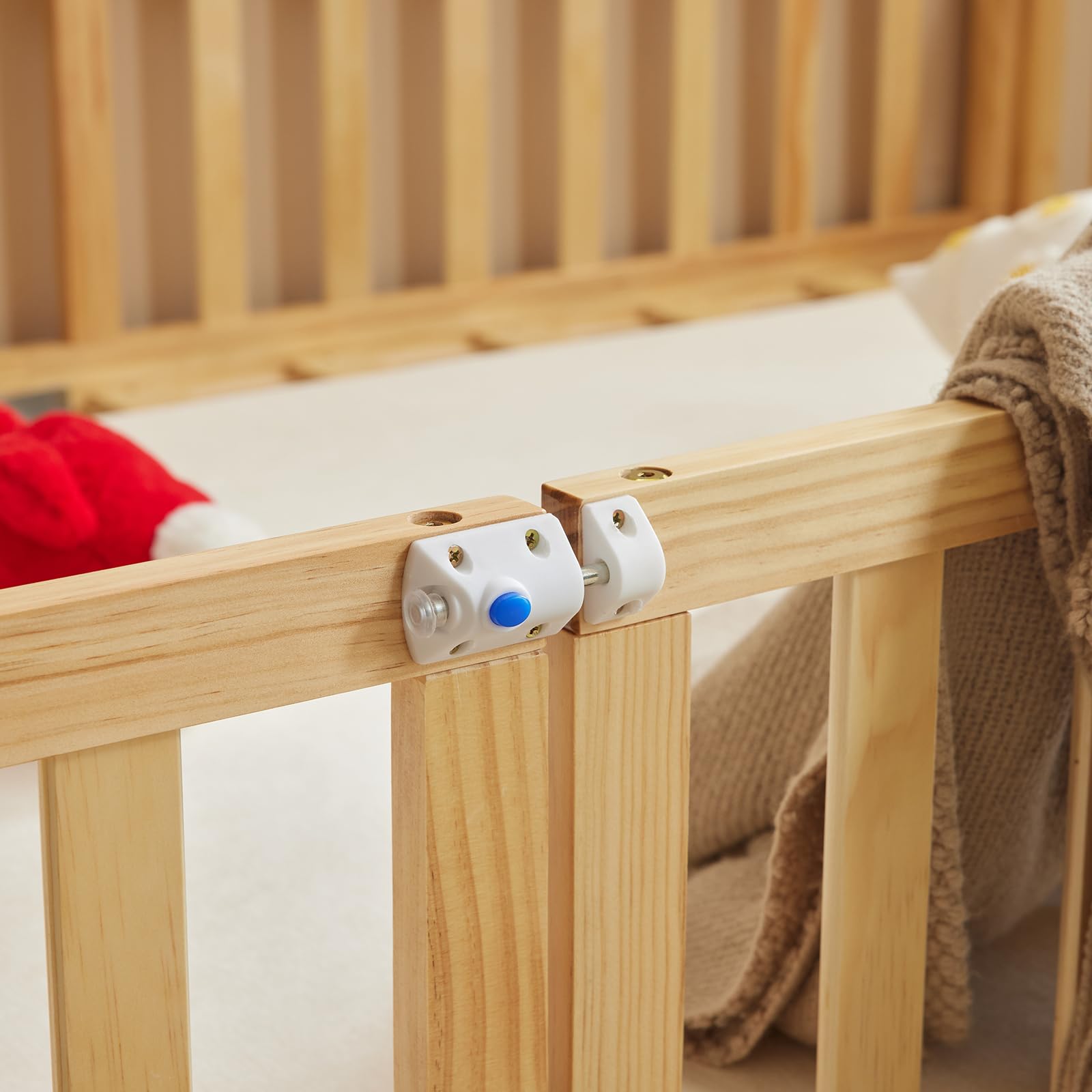 LALAHO 2-in-1 Bodenbett Montessori Kinderbett mit freien Toren, 140×200 cm Herausfallschutz & Lattenrost | Gitterbett, Kinder-Jugendbett, Einzelbett | bis 300 kg Tragfähigkeit, umbaubar（Natur）