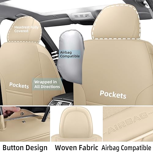 Miniatura 2 de CAPITAUTO Juego completo de fundas de asiento de automóvil, fundas de asiento de piel sintética para automóviles SUV, súper transpirables, borde de