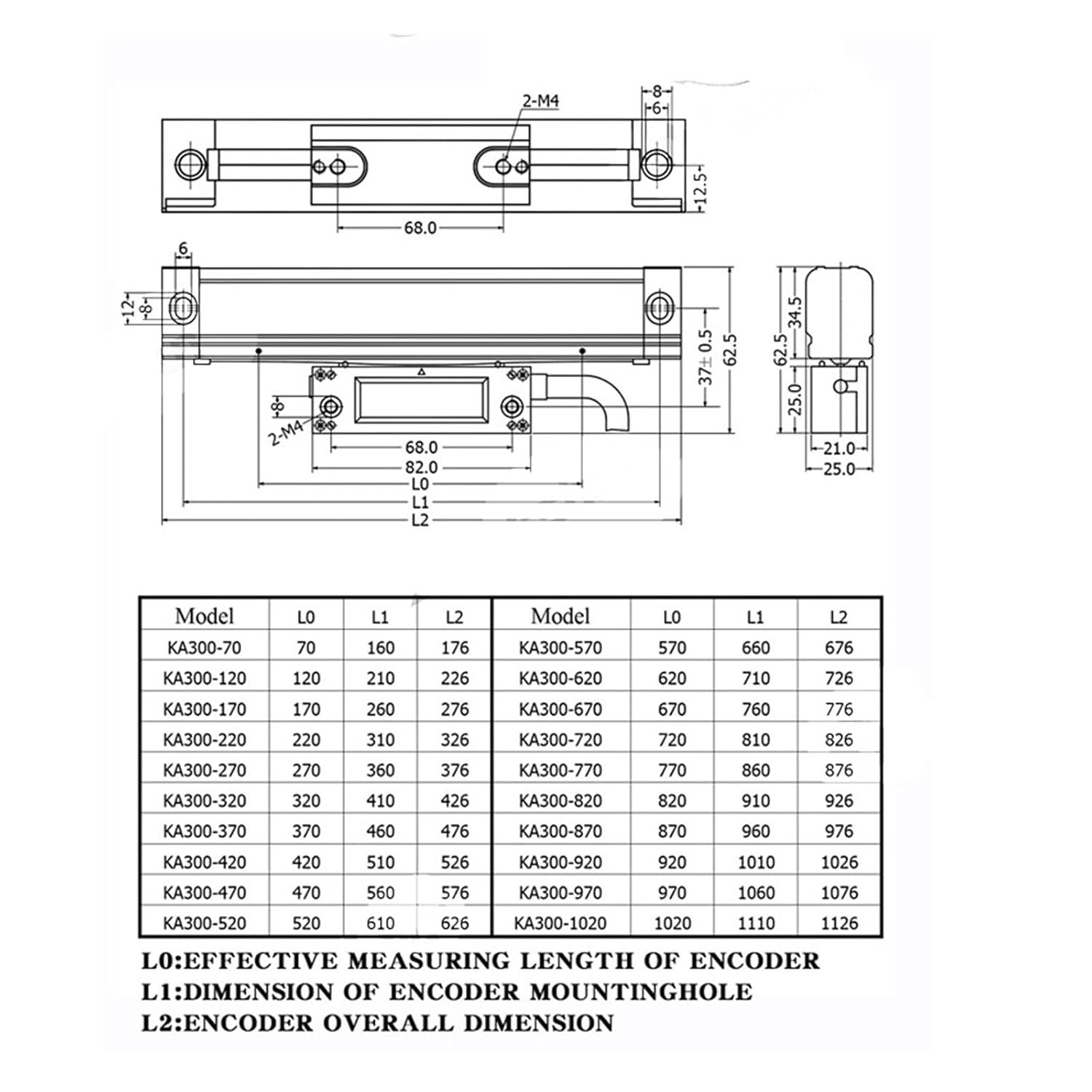 Ka300 70-470-5um High Precision Linear Encoder Grating Ruler Glass Optical Ruler Machine Tool Digital Display