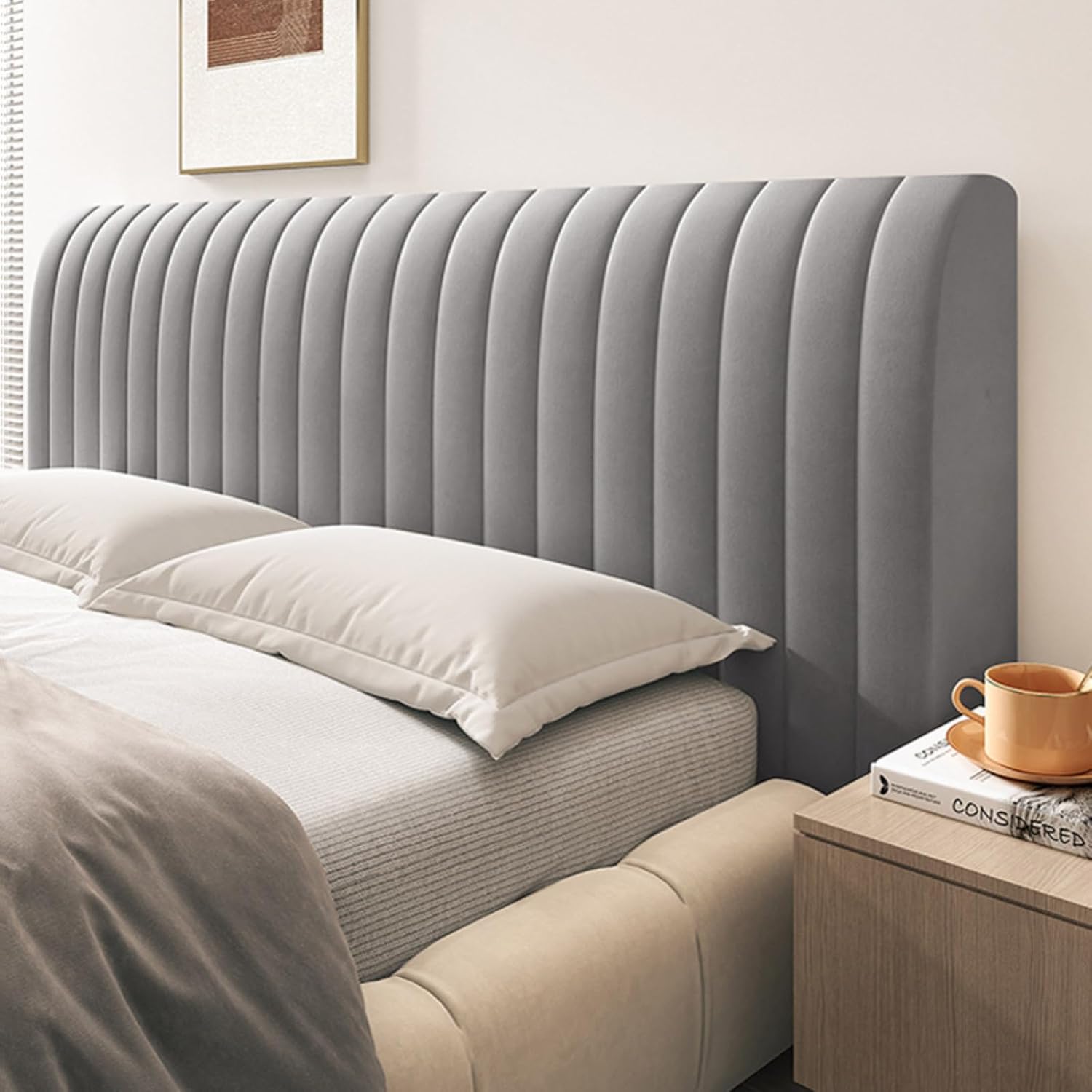 EFELIM Velvet Headboard Cover Full Queen King Size, Quilted Bed Headboard Slipcover Thicken Dustproof Protector Cover for Bedroom Decor Washable (Rhombus - Dark Grey,210cm/82in)