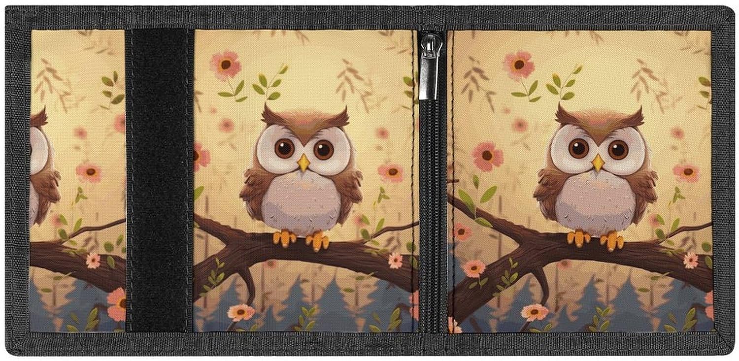 Cute Owl Trifold Wallet with Id Window 8 Card Slots Slim Security Wallet Card Cash Coin Holder Outdoor Travel Modern Fashion Purse Gifts for Men Women