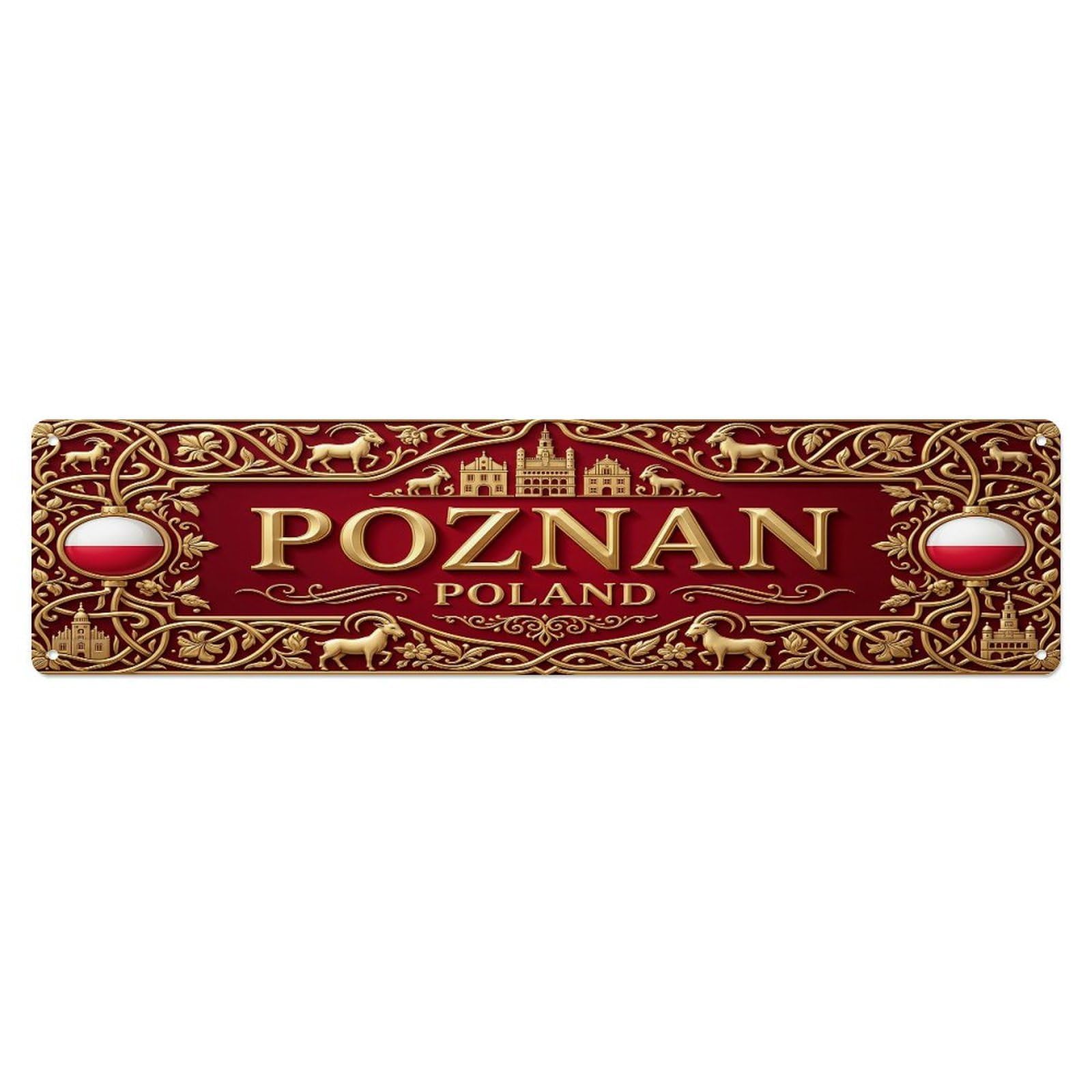 Cmhok Vintage Style Vintage Poznan Poland Flag Pattern Metal Tin Sign Wall Decor For Cafe, Club, Garden Metal Poster 4X16inch