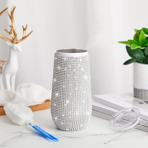 Miniatura 4 de Tessco Vasos Tumbler con Pedrería Brillante con Pajita Botella de Agua con Purpurina Tumbler de Pajita de Acero Inoxidable Vaso Aislado con Pedrería