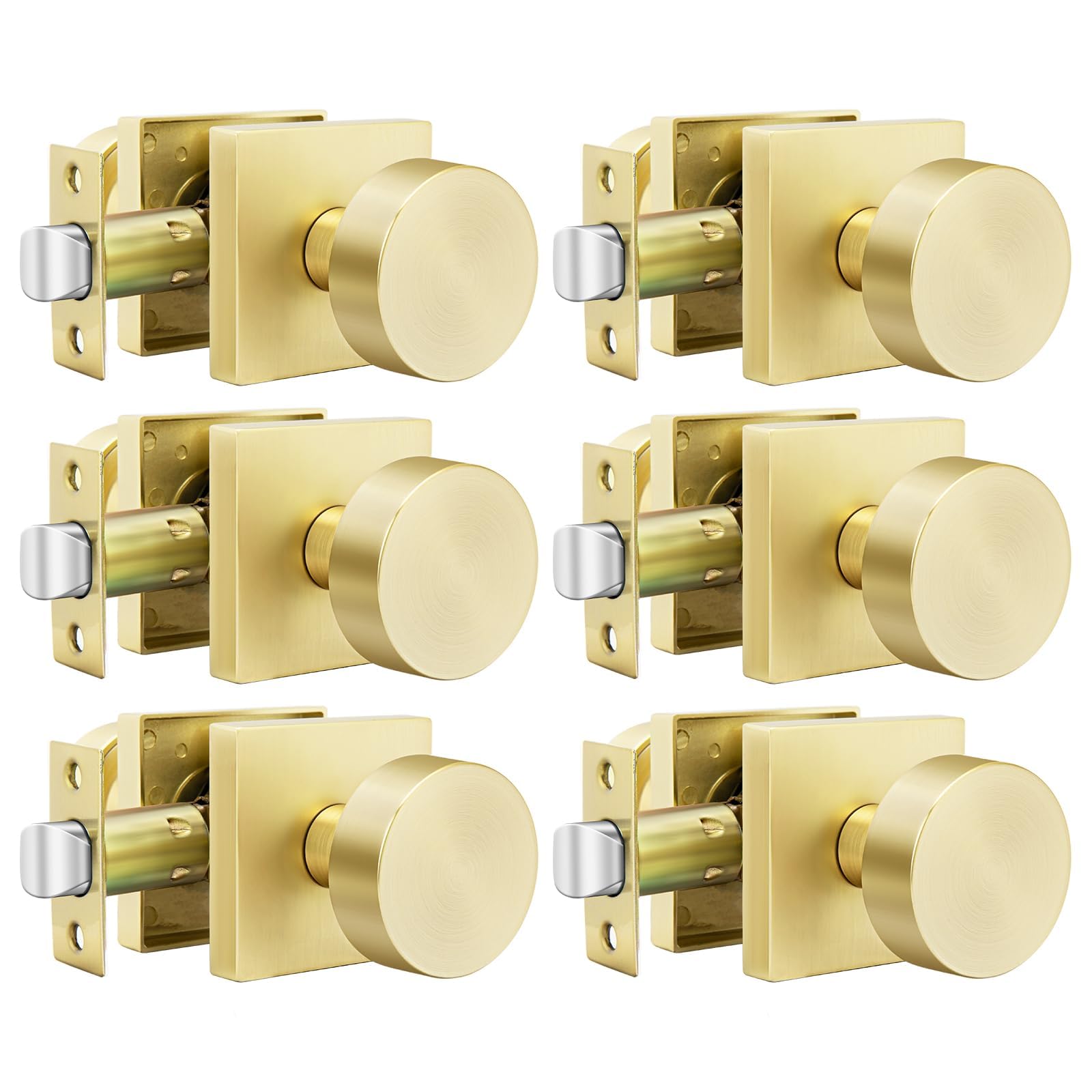 Gold Door Knobs - 6 Pack Zinc Alloy -18