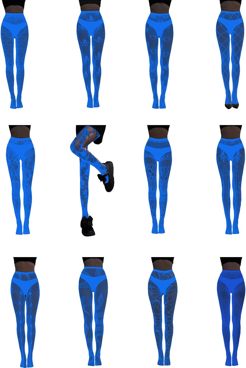 Glow Tights Blue Light Stockings for Women Halloween Luminously Spiderweb Patterned Mesh Pantyhose