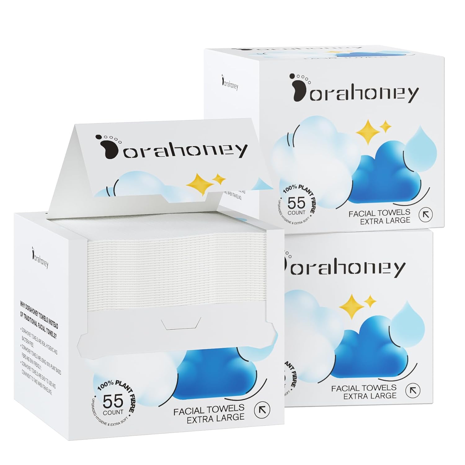 Disposable Face Towels, 12"×12" Extra Large Face Towelettes, Ultra Soft Facial Towels for Sensitive Skin, Makeup Remover Dry Wipes, 165 Count (3 Packs of 55)