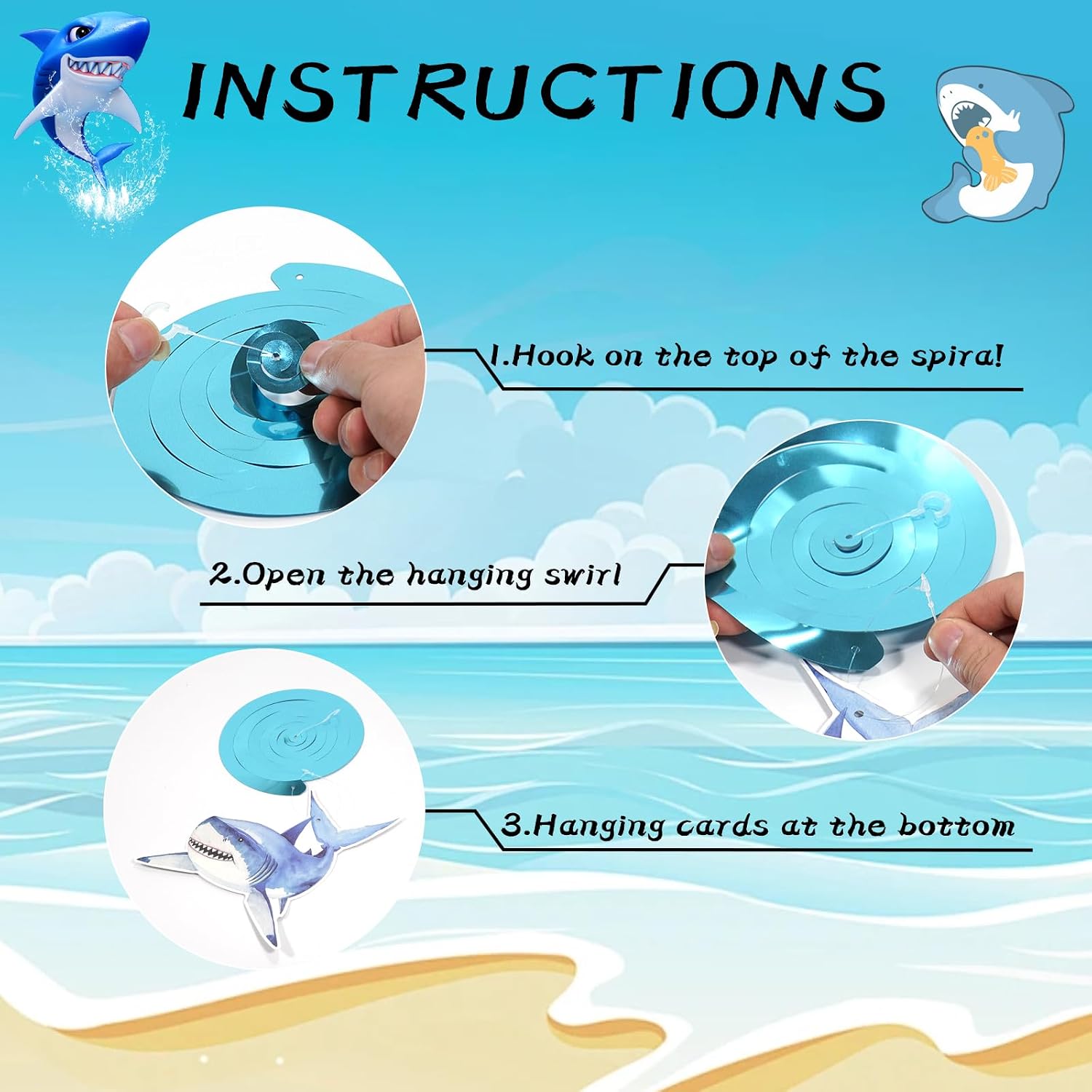 Shark Hanging Swirl Birthday Decorations – 36PCS Ocean Shark Party Ceiling Streamers for Baby Shower Birthday Party Decor Supplies for Home Classroom Office image 4