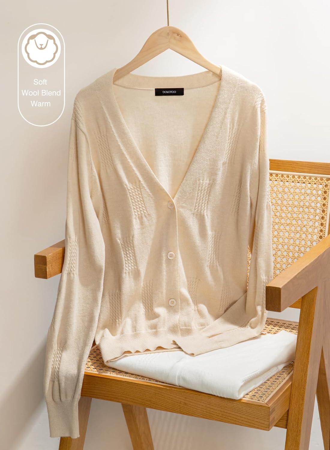 Dokotoo Women's Fall Long Sleeve Lightweight 2025 V-Neck Cardigan Button Down Twisted Cable Knit Shrugs Sweaters - Image 5