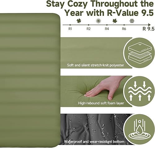 Miniatura 5 de Almohadilla de camping autoinflable de 4 pulgadas de grosor, almohadillas de dormir para acampar con espuma sólida, almohadilla para dormir con saco