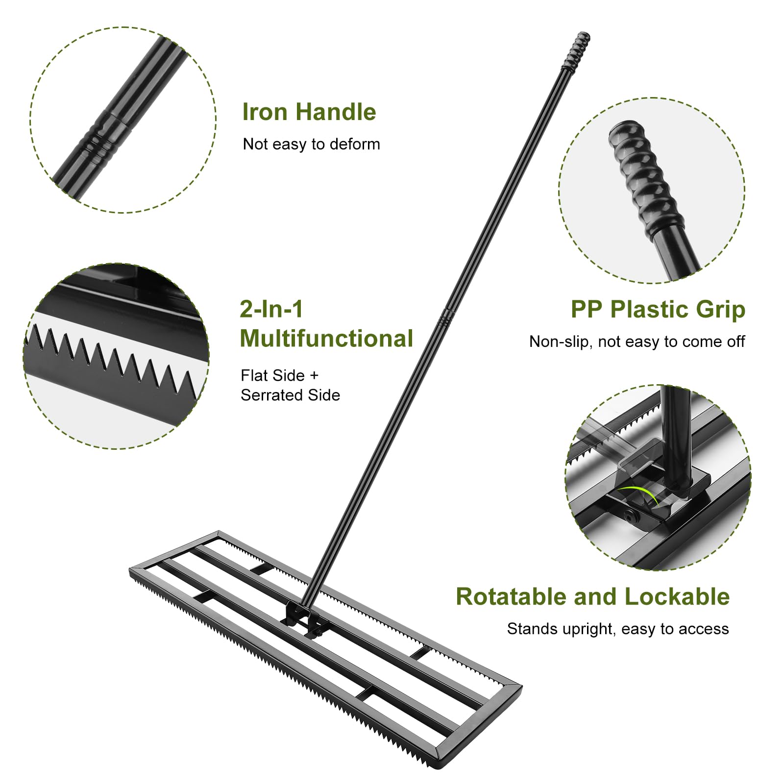Râteau Nivellement Gazon 81x25cm Rateau de Nivellement de Pelouse avec 199cm Poignée Réglable et Surface Dentelée Raclette de Gazon Niveleur pour Jardin, Golf, Aménagement Extérieur
