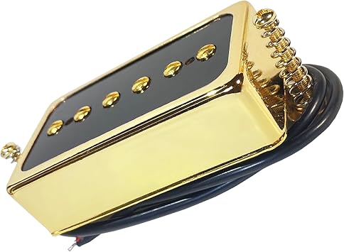Humbucker-Sized P90-Style Single Coil Pickup Set Alnico 5 Wax Potted Pickup Replacement parts for Electric Guitar with HH Openning, Gold-90GN