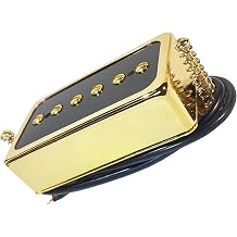 Humbucker-Sized P90-Style Single Coil Pickup Set Alnico 5 Wax Potted Pickup Replacement parts for Electric Guitar with HH Openning, Gold-90GN