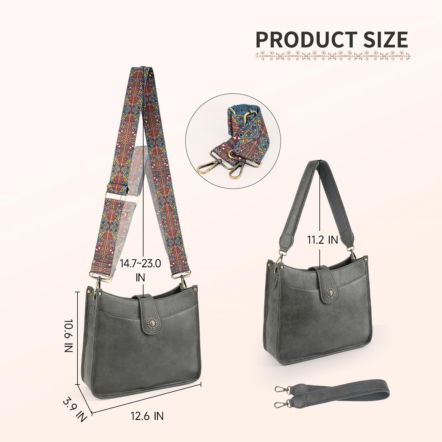 APHISON Crossbody Bags For Women Trendy, Vegan Leather Hobo Purse Shoulder Handbag Bucket Bag with 2 Strap - Image 6