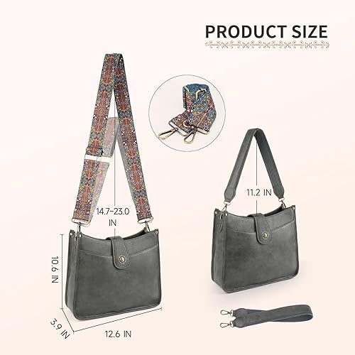 Vista 6 de APHISON Bolsos cruzados para mujer, a la moda, de cuero, estilo hobo, bolsos cruzados, bolso de hombro con 2 correas