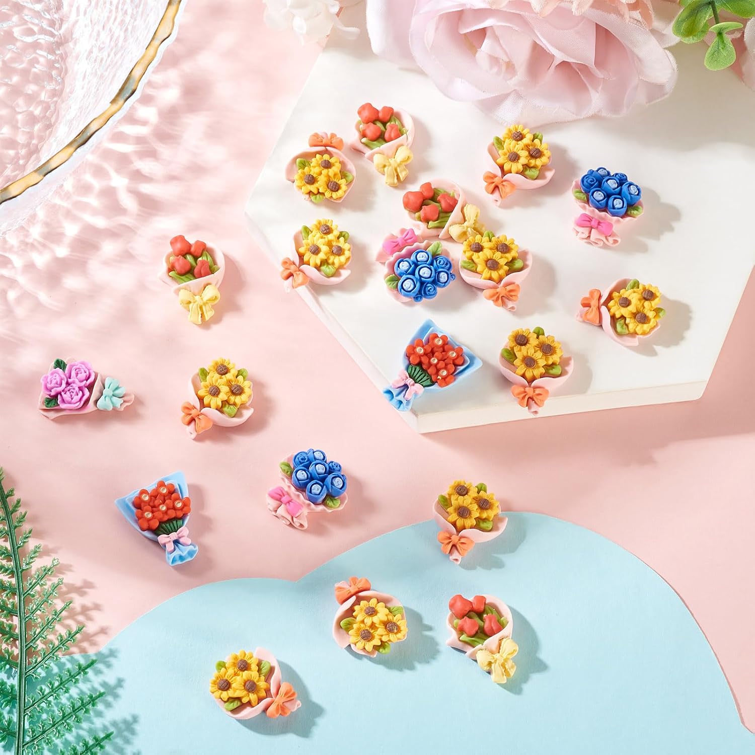 Craftdady 20Pcs Colorful Floral Bouquet Cabochons Spring Bouquet Decoration Mini Resin Flowers Cabochons Flatback Embellishments for DIY Crafts Accessories Scrapbooking Phone Cases image 5