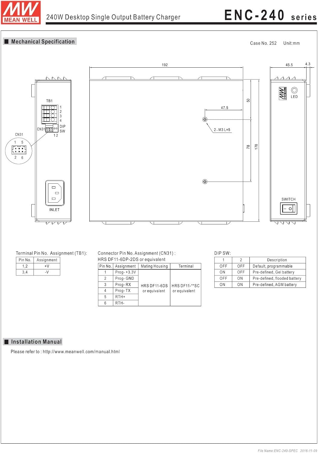 MEAN WELL ENC-360-12 360W Desktop Single Output Battery Charger Meanwell ENC-360-12