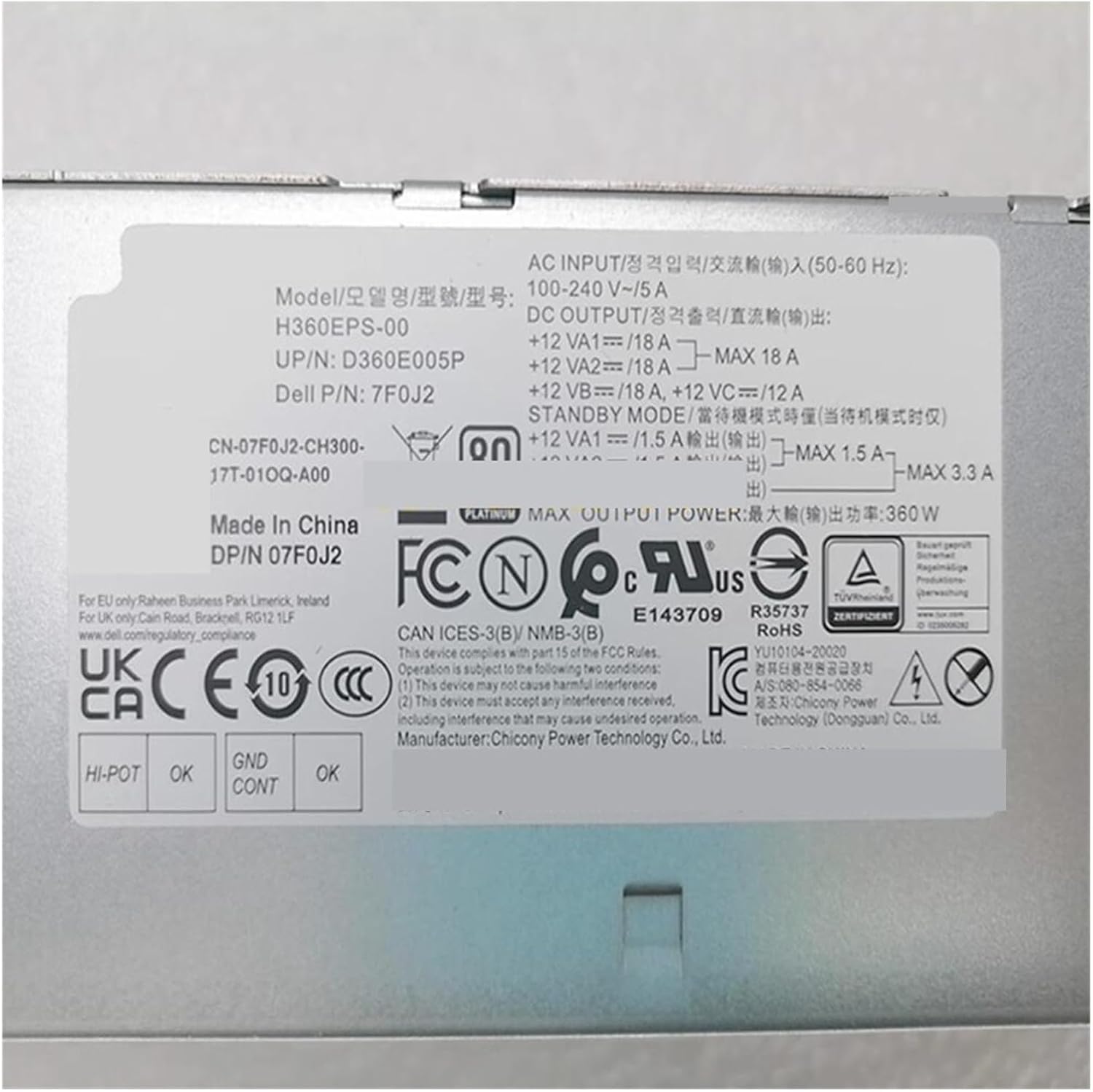 Power Supply 6Pin 360W Power Supply 7F0J2 H360EPS-00